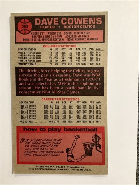 Topps Dave Cowens Boston Celtics Hof Ex Ebay