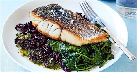 Crispy Skin Barramundi With Black Rice And Coriander Lime Sauce