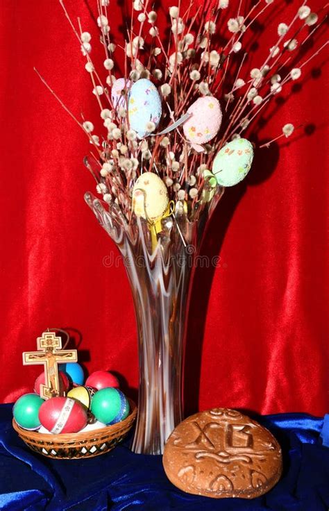 Pussy Willow Revival Easter Eggs Table Stock Photos Free Royalty