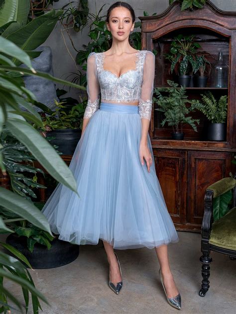 Two Piece Lace Crop Top And Tulle Skirt Set