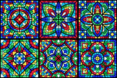 Stained-glass window with colored piece. Decorative mosaic tile pattern ...