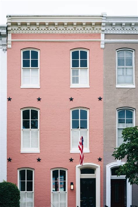 Pink Row House In Federal Hill Baltimore Maryland Stock Photo Image