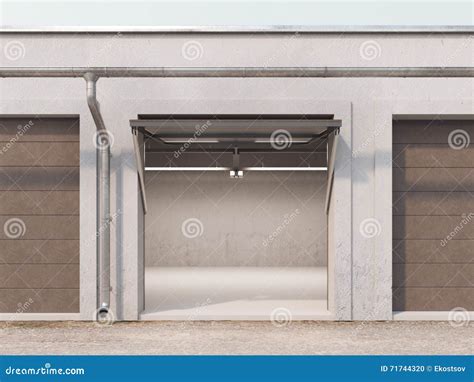 Empty Storage Unit With Opened Brown Door 3d Rendering Stock