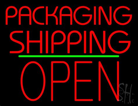 Packaging Shipping Open Block Green Line Led Neon Sign 24 X 31 Inches Black Square Cut