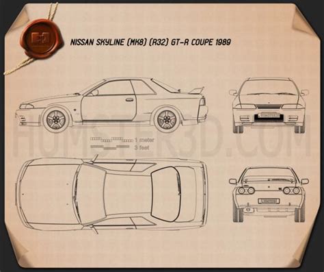 Nissan Skyline R32 Gt R Coupe 1989 Blueprint Hum3d