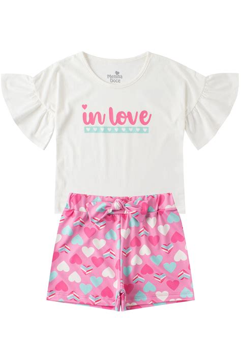 Conjunto Infantil Feminino Meia Malha Suplex Sublimado In Love Menina