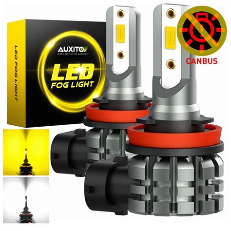 Auxito 2pcs H11 H8 Led Fog Light Bulb Canbus Error Free 3000k Super Bright White Yellow