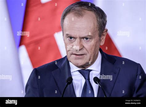 Prime Minister of Poland, Donald Tusk speaks to media as Prime Minister ...