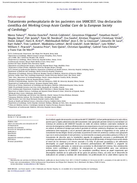 Pdf Tratamiento Prehospitalario De Los Pacientes Con Iamcest Una