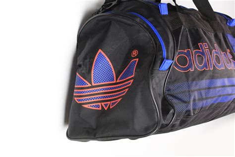 Vintage ADIDAS Duffel travel bag black blue big logo sport | Etsy