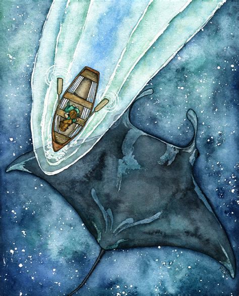 Manta Ray Art, Manta Ray Painting, Manta Ray, Watercolor Painting, Starry Sky, Sea, Night Sky ...