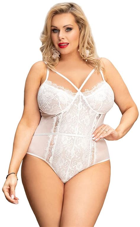 Ohyeahqueen Women Lace Teddy Lingerie High Cut Thong Bodysuit Top Deep