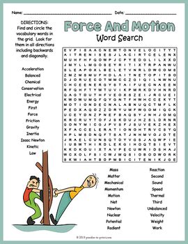 FORCE MOTION Word Search Worksheet Activity 3rd 4th 5th 6th Grade