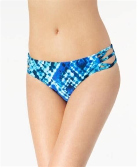 MSRP 28 California Waves Strappy Hipster Bikini Bottoms Blue Size