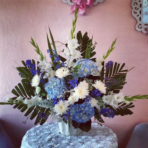 Blue Hydrangea Sympathy Basket by Chita's Floral Designs