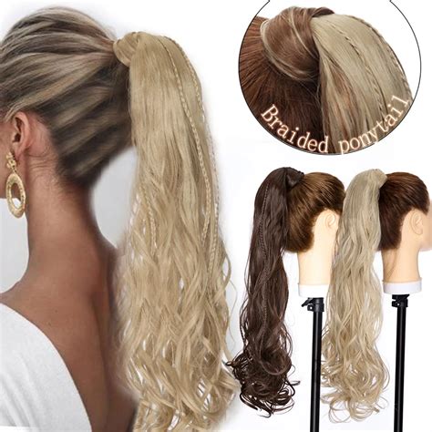 S Noilite Long Wavy Clip In Ponytail Hair Extension With Braids Hair