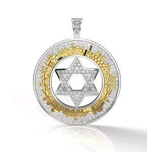 Colgante de Oro 14k de Jerusalén en 3D Estrella de david Colgante con