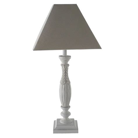 French Grey Wooden Lamp And Shade