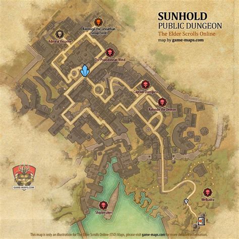 Map of Sunhold Public Dungeon located in Summerset ESO with Skyshard ...