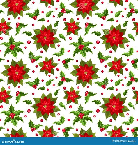 Christmas Seamless Background With Poinsettia And Stock Vector