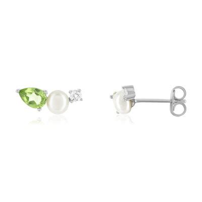 Boucles d oreilles argent 925 perles de culture de Chine péridots et