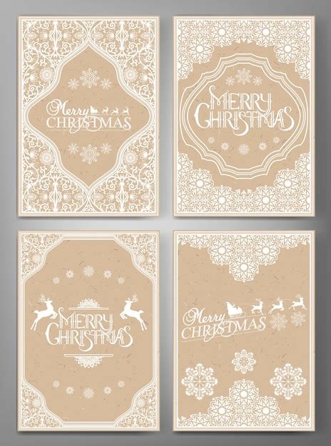 Conjunto de tarjetas de felicitación de navidad Vector Premium