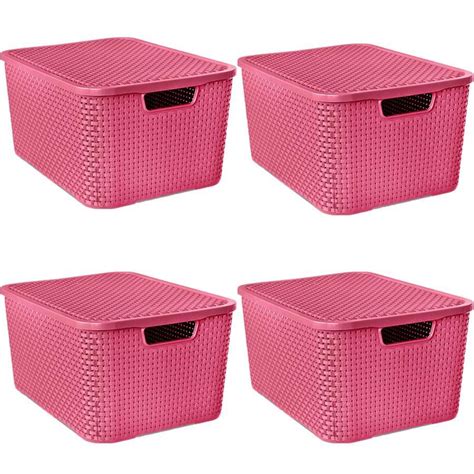 Kit 4 Caixa Rattan Organizadora Multiuso Tampa 7L Rosa Submarino