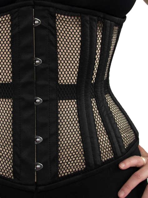 Plus Size Underbust Black Mesh Steel Boned Corset Cs 411 Long