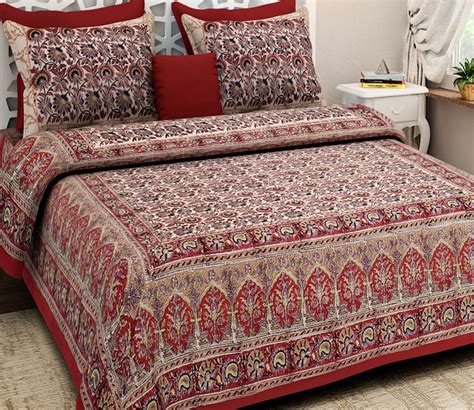 Buy Multicolour Bagru Print Hand Block Double Bed Sheet With Pillow