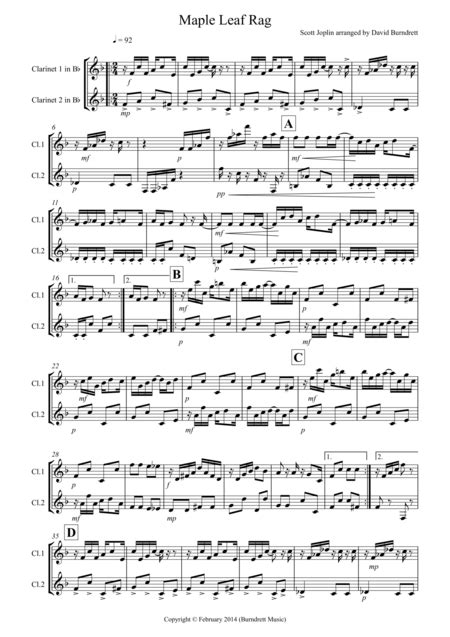 Maple Leaf Rag For Clarinet Duet By Scott Joplin Woodwind Duet