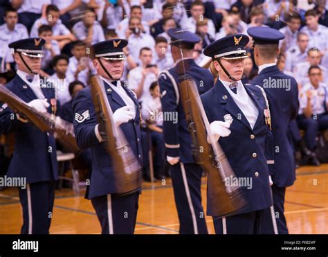 Members Of The U S Air Force Honor Guard Drill Team Spin Their M 1