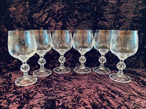 Claudia Bohemian Crystal Wine Water Goblets Cascade Pattern 5 75 Set Of 6 Etsy