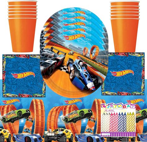 Hot Wheels Paquete de suministros para fiesta de cumpleaños para 16 invitados Suministros para
