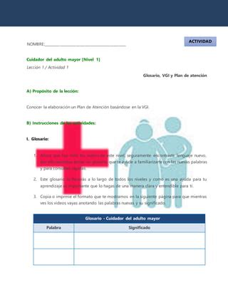 Nivel Actividad De Evaluaci N Glosario Vgi Y Plan De Atenci N Pdf