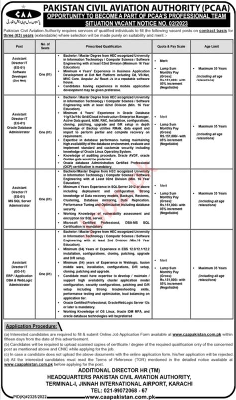 Pakistan Civil Aviation Authority Pcaa Jobs Job Advertisement