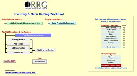 Restaurant Inventory And Menu Costing Workbook Spreadsheet