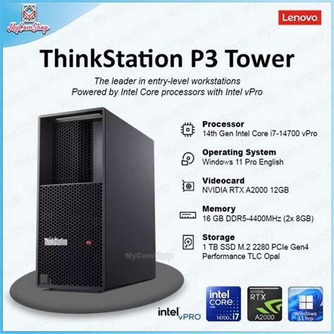 Lenovo ThinkStation P3 Tower Engineering Workstation — Intel Core i7-14700 vPro, 16GB LPDDR5x/DDR5 RAM, 2TB PCIe Gen4 Performance NVMe SSD, TAA-Compliant Federal SmartCard (CAC) Build (30G1-I7V16G2TBNV-TAA)