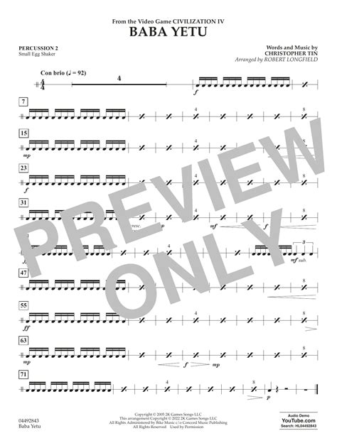 Baba Yetu From Civilization IV Arr Robert Longfield Percussion 2