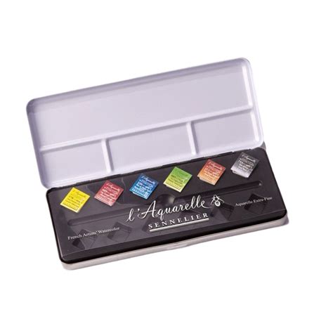 Coffret en métal de 6 demi godets aquarelle au miel Sennelier