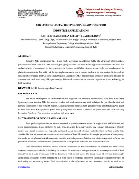 (PDF) NIR SPECTROSCOPY: TECHNOLOGY READY FOR FOOD INDUSTRIES ...