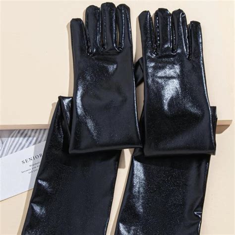 Solid Black Long Gloves Leather like material 🧚🏽... - Depop