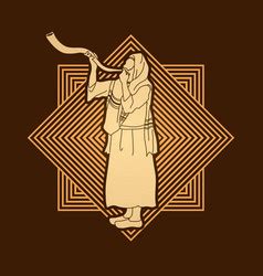 Jew Blowing Shofar Kudu Horn Blower Royalty Free Vector