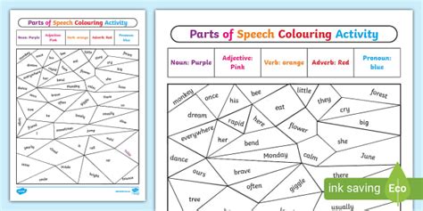 Parts Of Speech Colouring In Hecho Por Educadores Twinkl