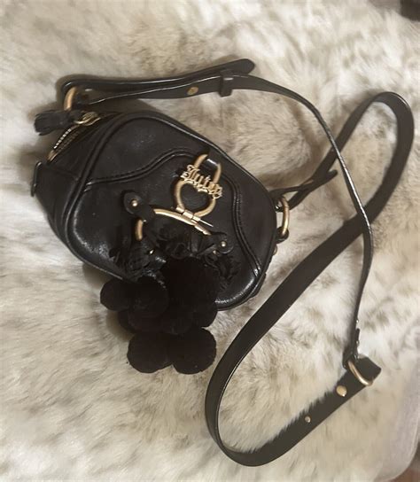 Y K Vintage Authentic Juicy Couture Black Leather Cro Gem