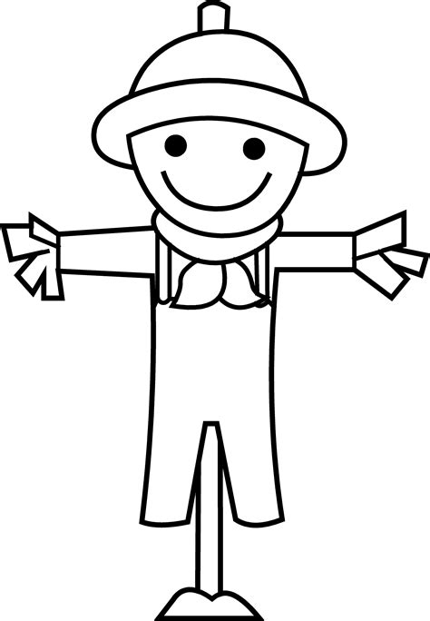 Cute Little Scarecrow Line Art Free Clip Art