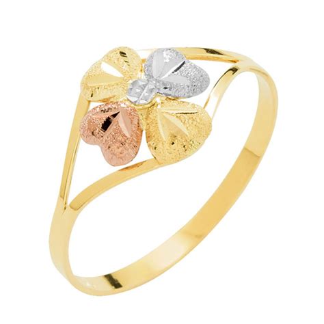 Anel De Ouro 18k Tricolor Florzinha