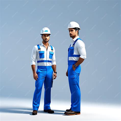 Premium Photo 3d Man Worker White And Blue Dress Full Body White