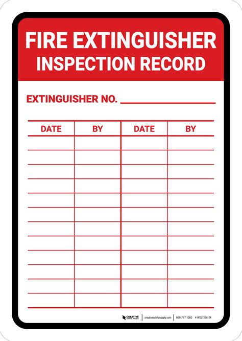 Fire Extinguisher Inspection Record V3 Portrait Wall Sign