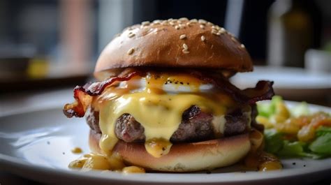 Una Foto De Una Hamburguesa Con Queso Derretido Generativo Ai Foto