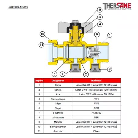 Clapet antipollution avec vanne à sphère laiton titré CW617N écrou